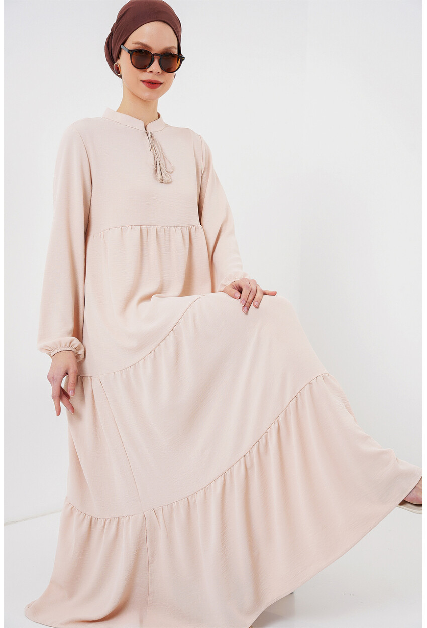 1627 Hijab Dress With Lace-Up Collar