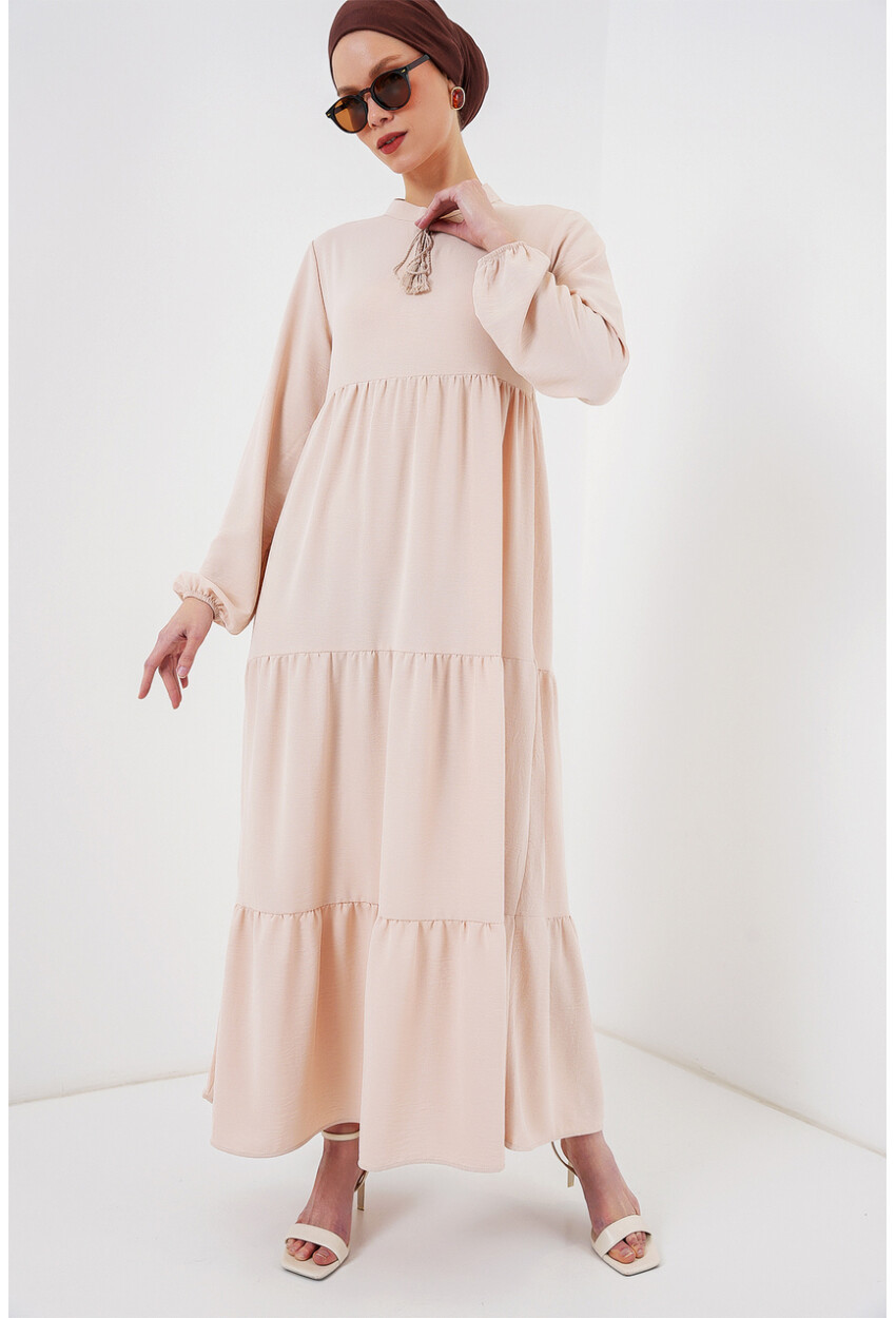 1627 Hijab Dress With Lace-Up Collar