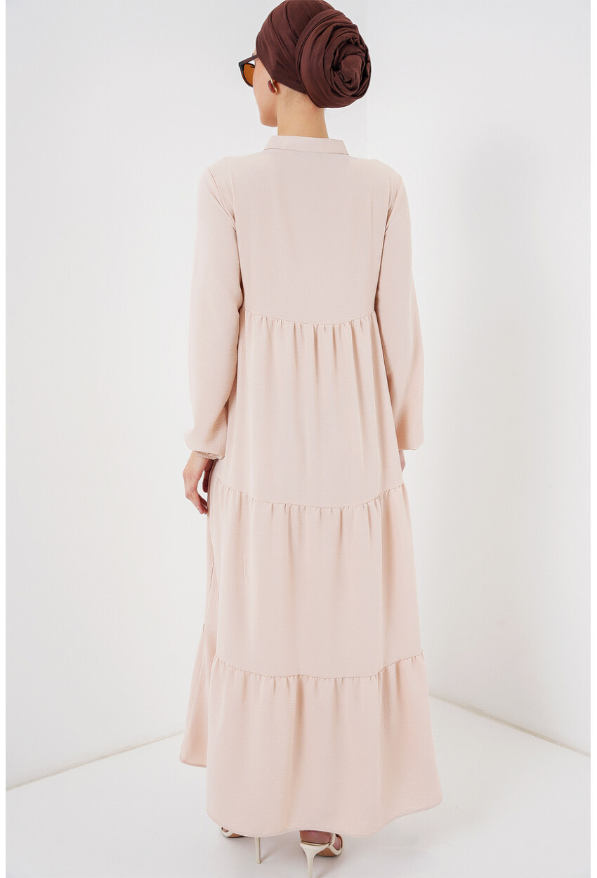 1627 Hijab Dress With Lace-Up Collar