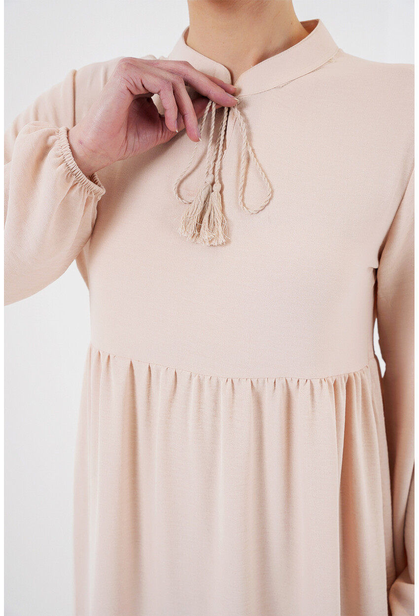 1627 Hijab Dress With Lace-Up Collar