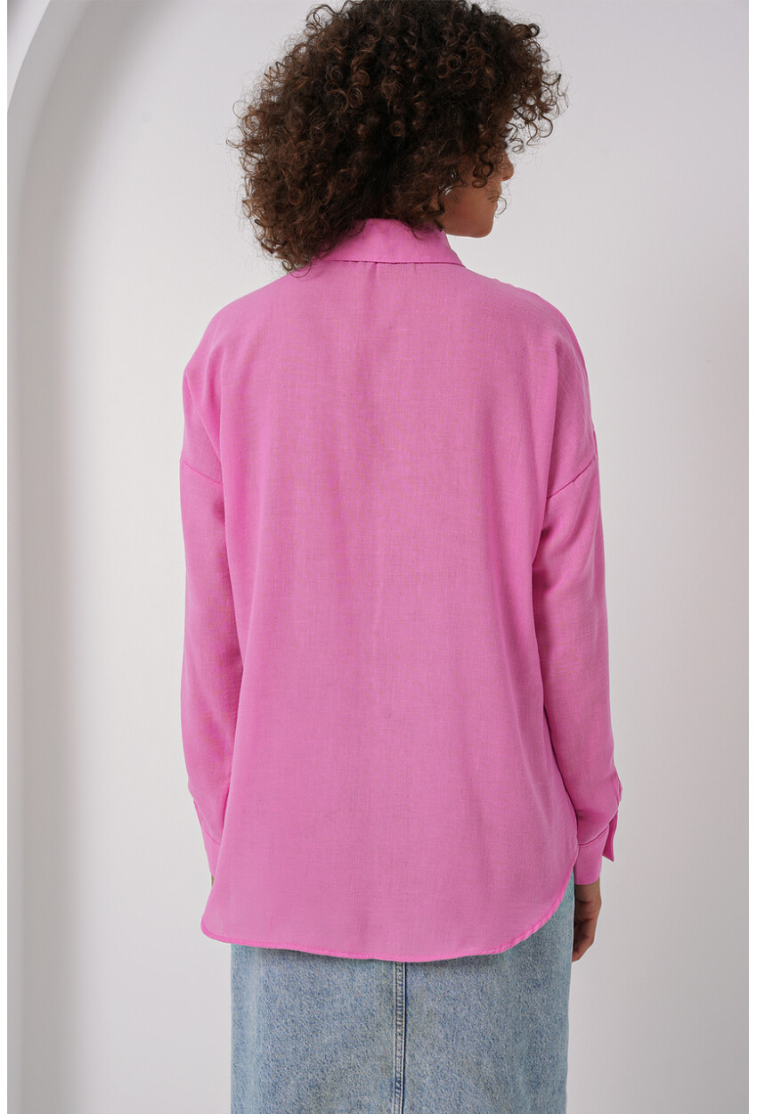 20153 Tek Cepli Oversize Keten Gömlek