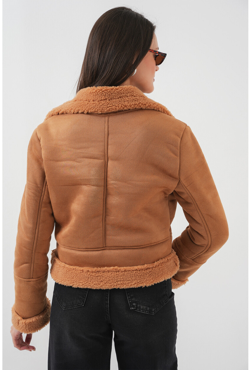 5155 Double-Breasted Faux Fur-Trimmed Leather Jacket