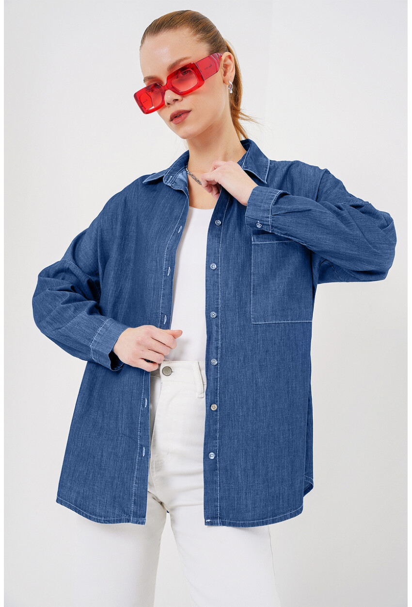 Kadın Oversize Kot Gömlek 20280