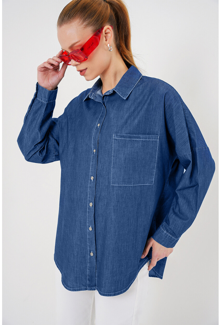 Kadın Oversize Kot Gömlek 20280