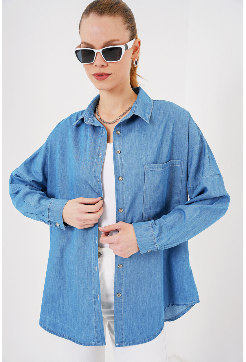 Kadın Oversize Kot Gömlek 20280