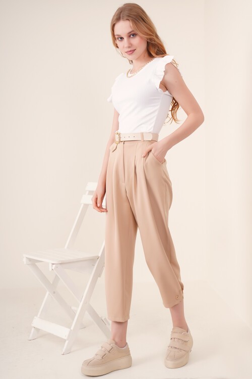 Merterium 0430 Örme Bluz - Beyaz