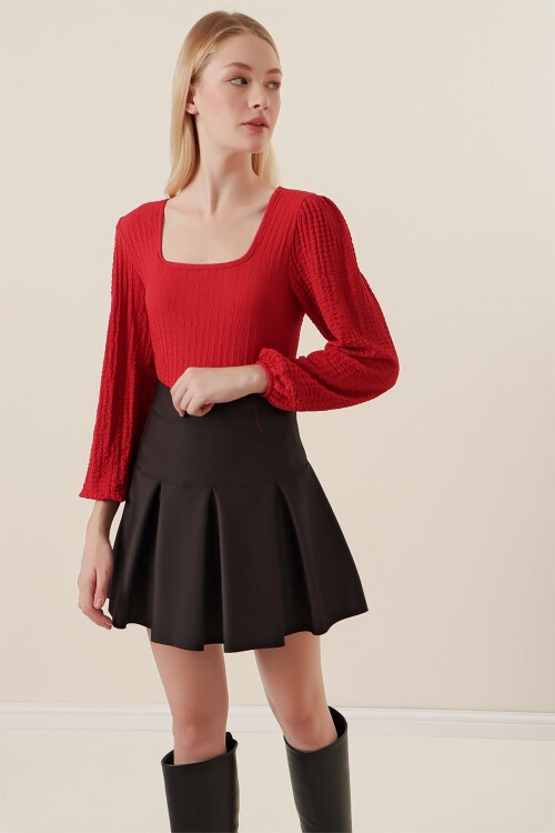 Merterium 0442 Uzun Kollu Bluz - Kırmızı