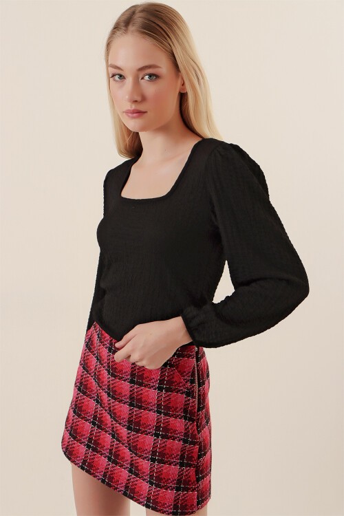 Merterium 0442 Uzun Kollu Bluz - Siyah