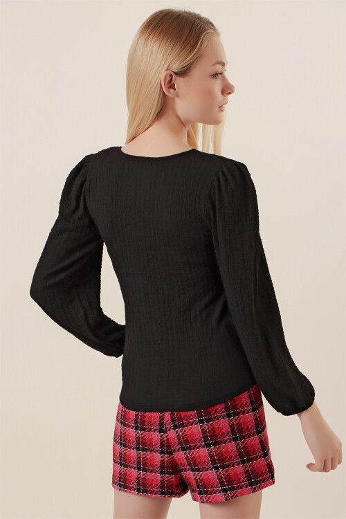 Merterium 0442 Uzun Kollu Bluz - Siyah