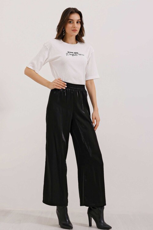 Merterium 0472 Baskılı Oversize Örme Tişört - Beyaz