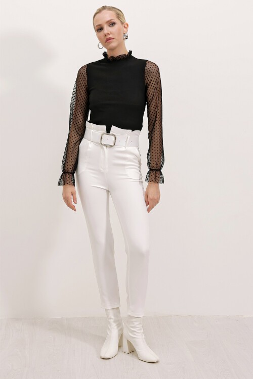 Merterium 0495 Uzun Kol Şifon Bluz - Siyah