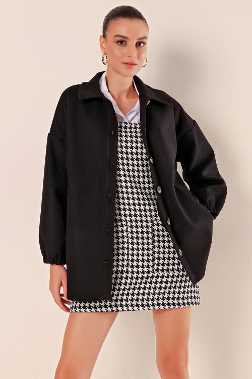 Merterium 0674 Cepli Oversize Gömlek - Siyah