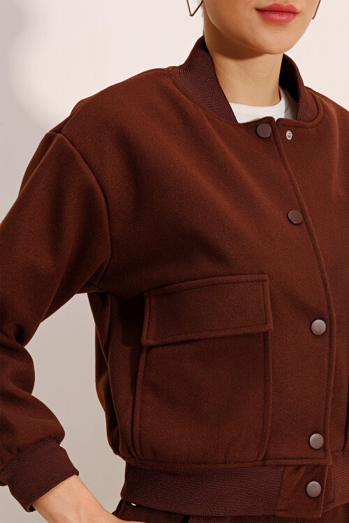 Merterium 0688 Çift Cepli Bomber Ceket - Kahverengi
