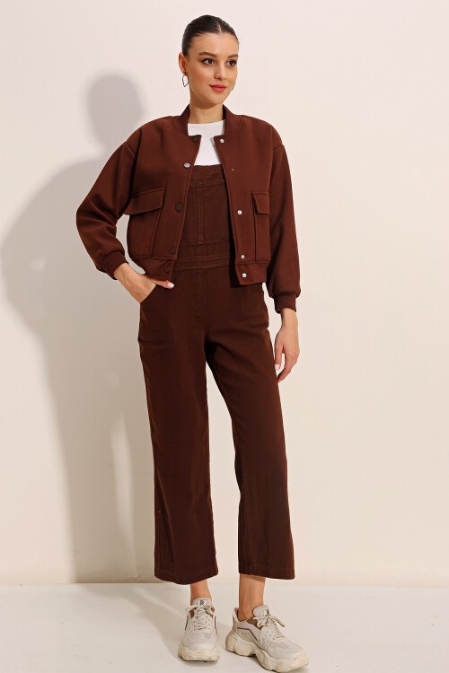 Merterium 0688 Çift Cepli Bomber Ceket - Kahverengi