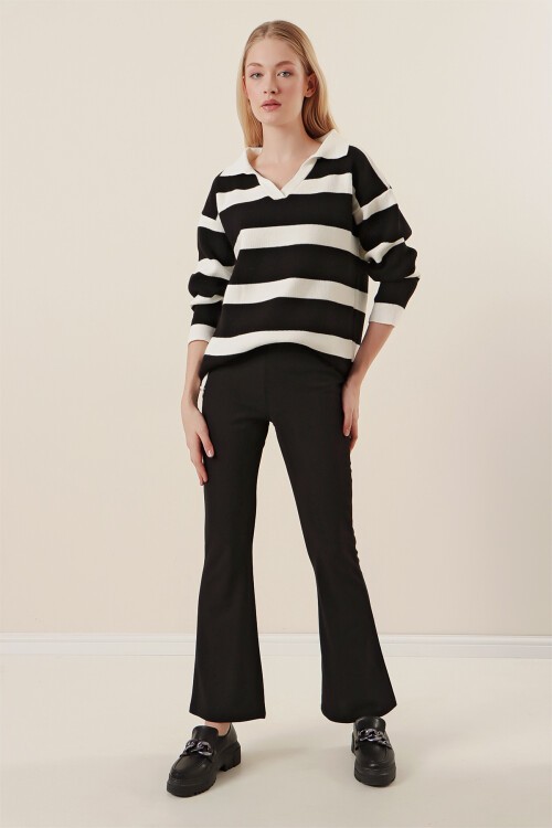 Merterium 10220 İspanyol Paça Pantolon - Siyah