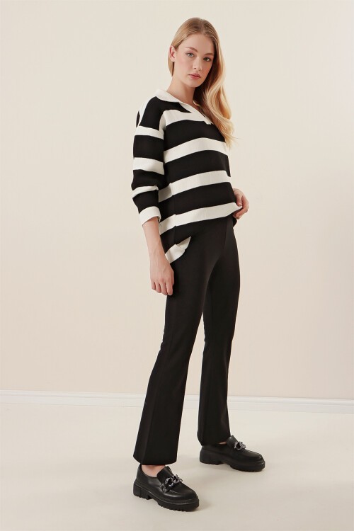 Merterium 10220 İspanyol Paça Pantolon - Siyah