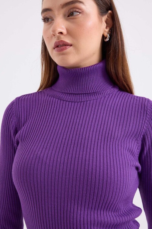 Merterium 10311 Balıkçı Yaka Triko Kazak - Mor