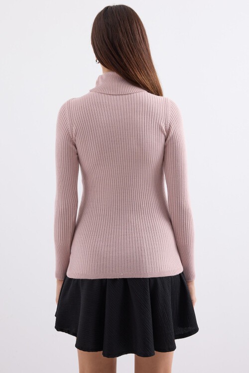 Merterium 10311 Balıkçı Yaka Triko Kazak - Pembe