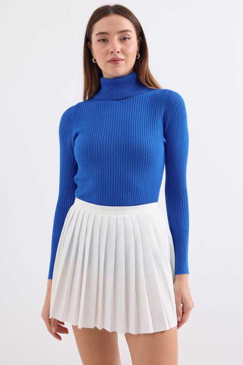 Merterium 10311 Balıkçı Yaka Triko Kazak - Saks