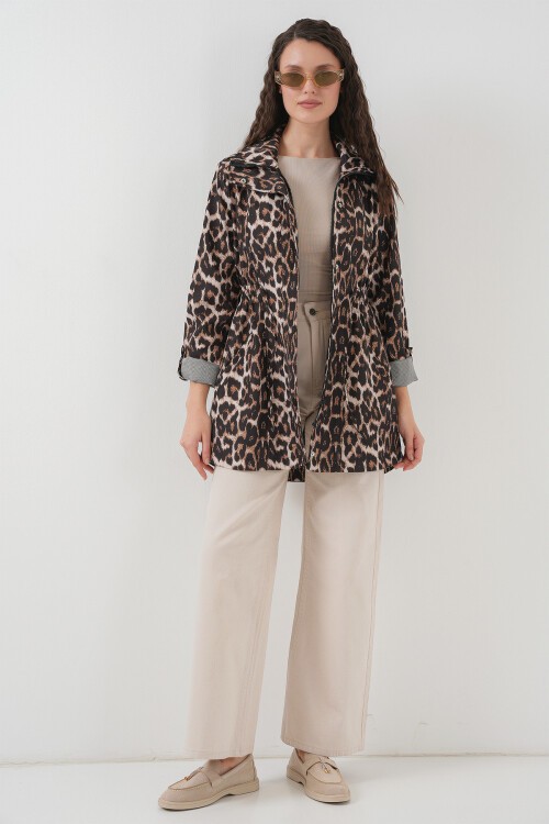 Merterium 10322 Beli Büzgülü Trençkot - C. Kahverengi