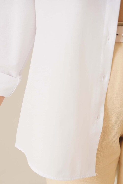 Merterium 103901 Oversize Basic Tesettür Gömlek - Beyaz