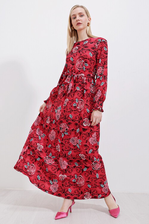 Merterium 1525 Örme Tesettür Elbise - K. Kırmızı