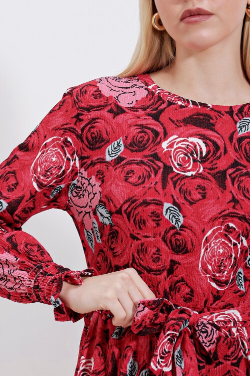 Merterium 1525 Örme Tesettür Elbise - K. Kırmızı