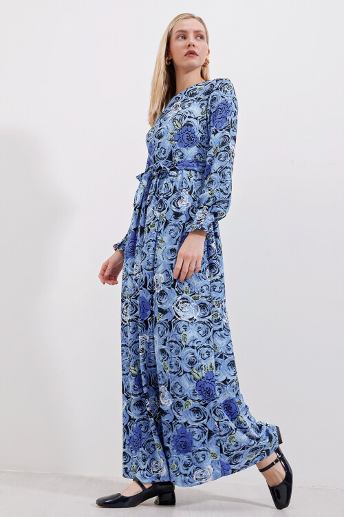 Merterium 1525 Örme Tesettür Elbise - Y.Lacivert