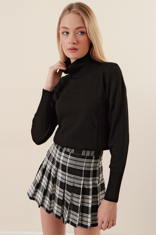 Merterium 15747 Balıkçı Yaka Triko Kazak - Siyah