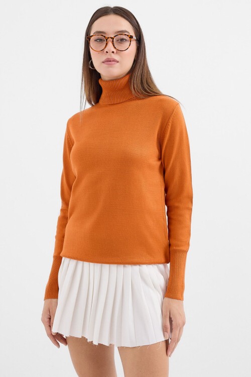 Merterium 15747 Balıkçı Yaka Triko Kazak - Turuncu