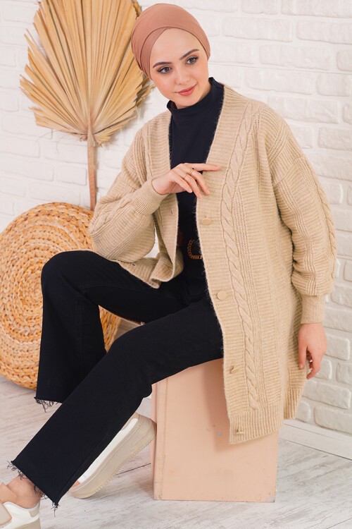Merterium 15768 Tesettür Triko Hırka - Bisküvi