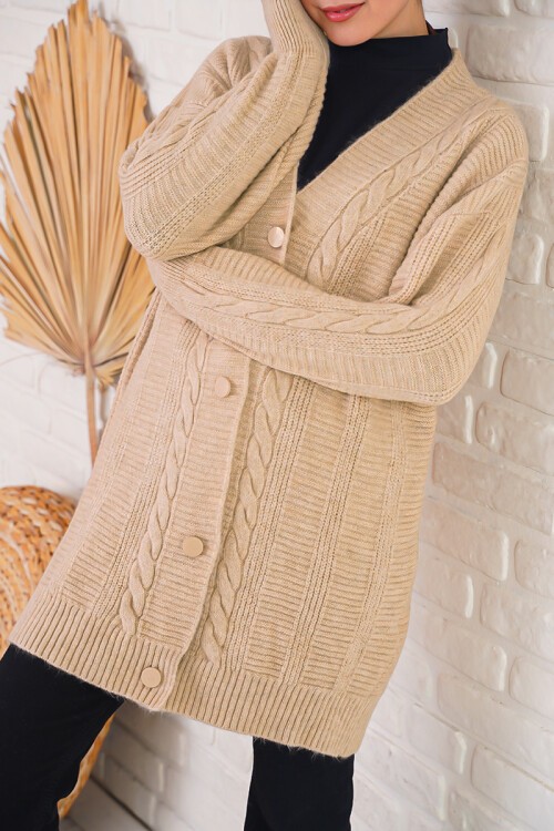 Merterium 15768 Tesettür Triko Hırka - Bisküvi