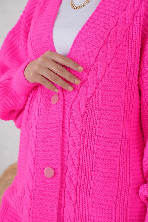 Merterium 15768 Tesettür Triko Hırka - Fuşya