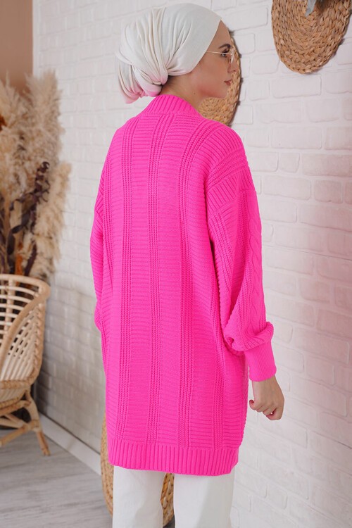 Merterium 15768 Tesettür Triko Hırka - Fuşya