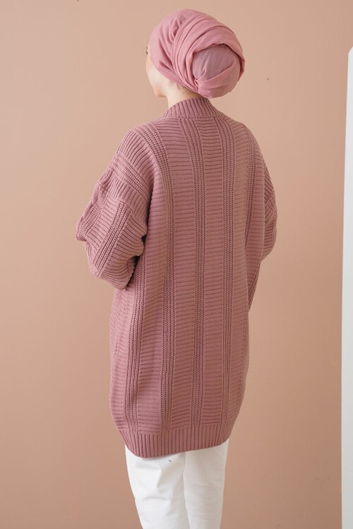 Merterium 15768 Tesettür Triko Hırka - Gül Kurusu