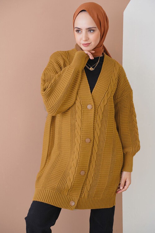 Merterium 15768 Tesettür Triko Hırka - Hardal