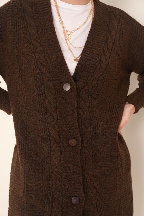 Merterium 15768 Tesettür Triko Hırka - Kahverengi