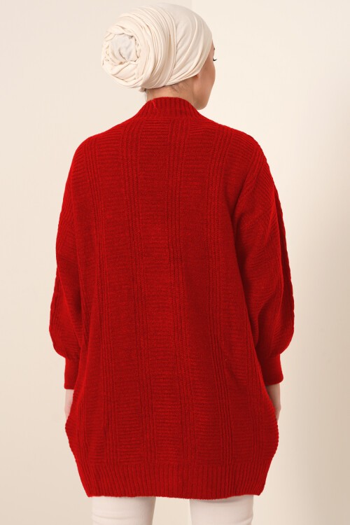 Merterium 15768 Tesettür Triko Hırka - Kırmızı