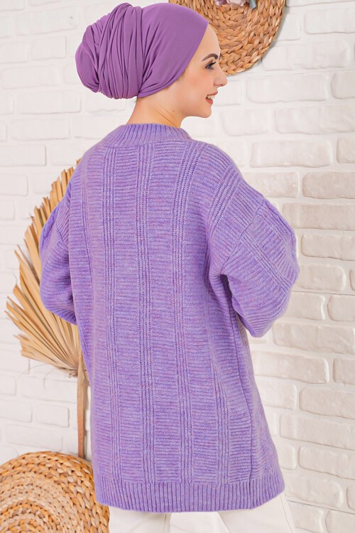 Merterium 15768 Tesettür Triko Hırka - Koyu Lila