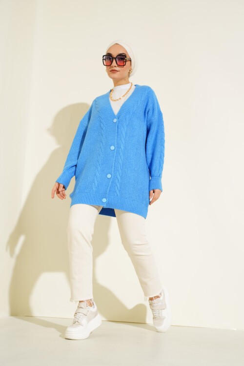 Merterium 15768 Tesettür Triko Hırka - Koyu Mavi