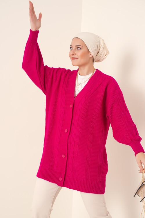 Merterium 15768 Tesettür Triko Hırka - Koyu Pembe