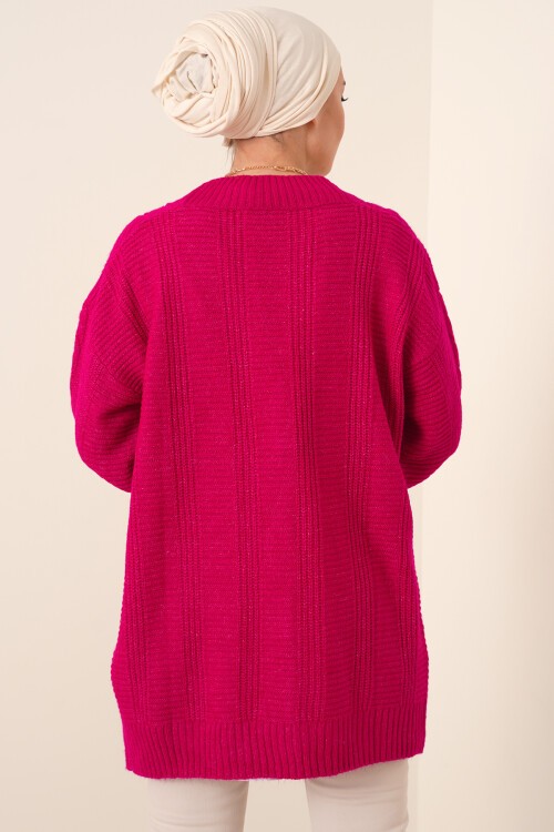 Merterium 15768 Tesettür Triko Hırka - Koyu Pembe