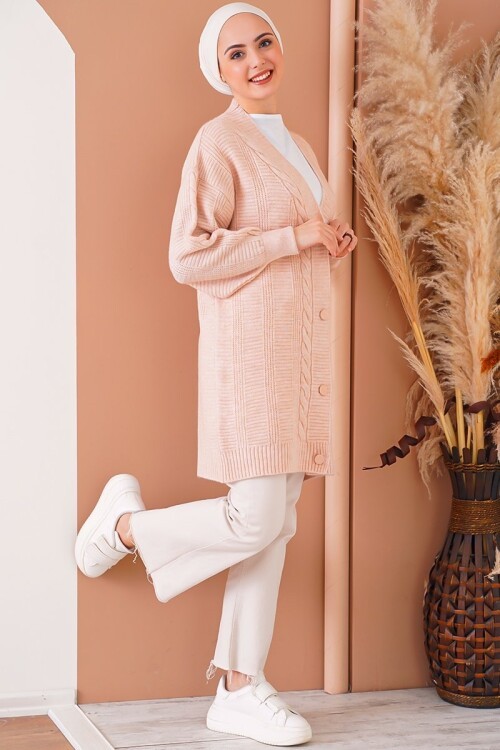 Merterium 15768 Tesettür Triko Hırka - Pudra