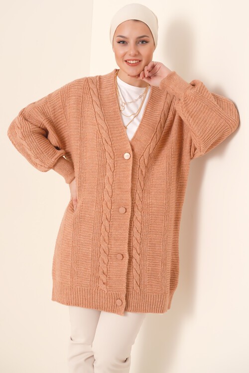 Merterium 15768 Tesettür Triko Hırka - Somon