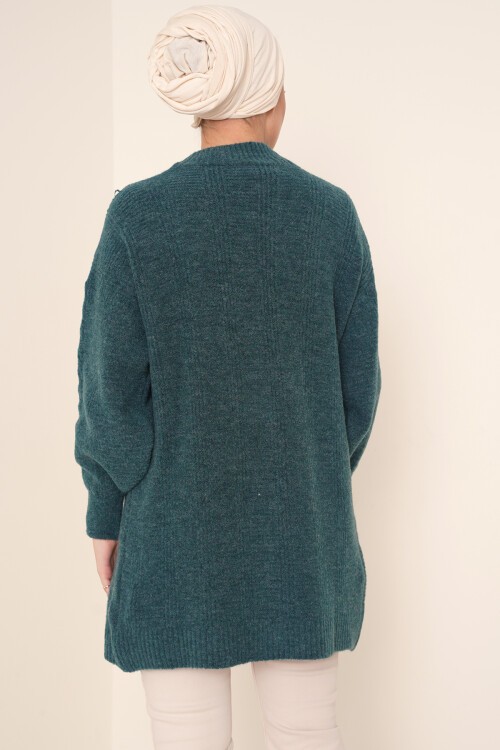 Merterium 15768 Tesettür Triko Hırka - Su Yeşili