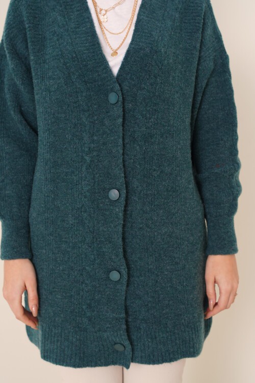 Merterium 15768 Tesettür Triko Hırka - Su Yeşili