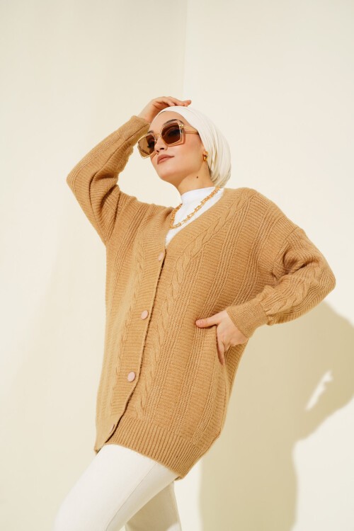 Merterium 15768 Tesettür Triko Hırka - Vizon