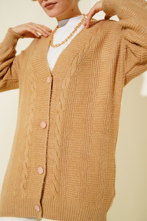 Merterium 15768 Tesettür Triko Hırka - Vizon