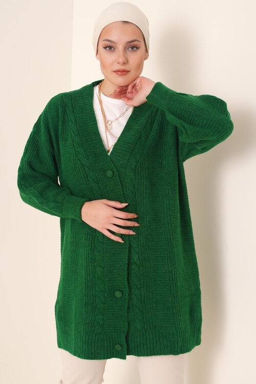 Merterium 15768 Tesettür Triko Hırka - Zümrüt Yeşili