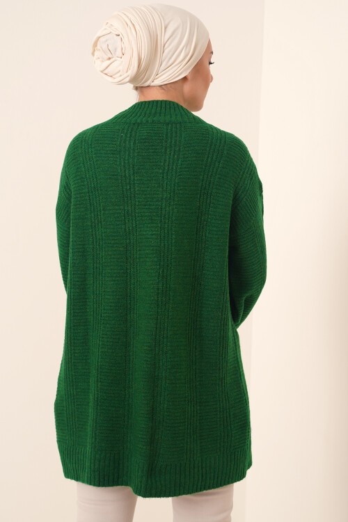 Merterium 15768 Tesettür Triko Hırka - Zümrüt Yeşili